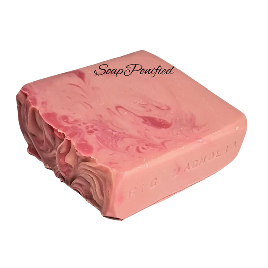 Fig and Magnolia Soap Bar single. Two shades of pink with a swirl effect.