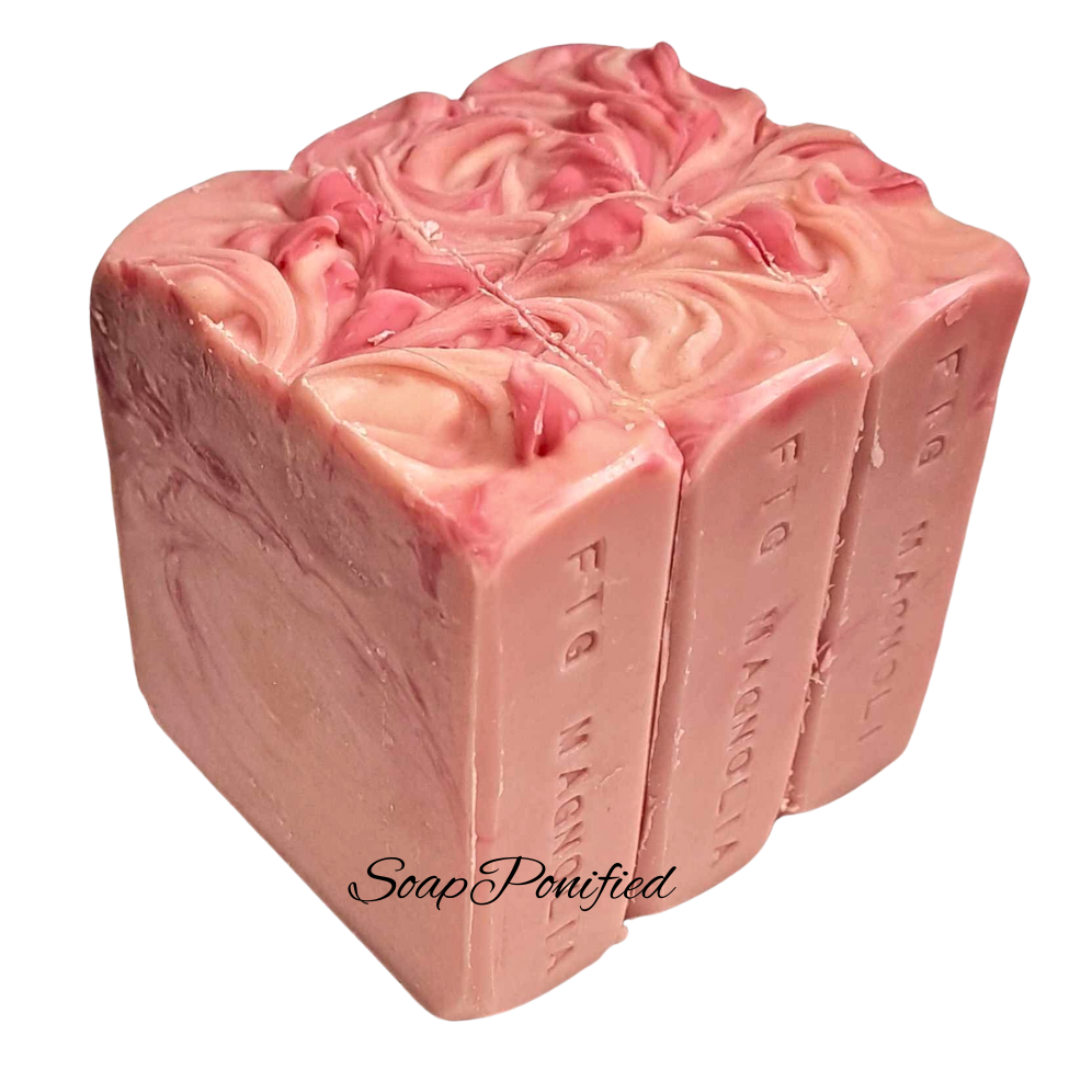 Fig and Magnolia Soap Bar trio. Two shades of pink with a swirl effect.